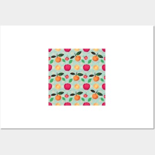 Oranges Apples fruits Vintage Mint Pattern Posters and Art